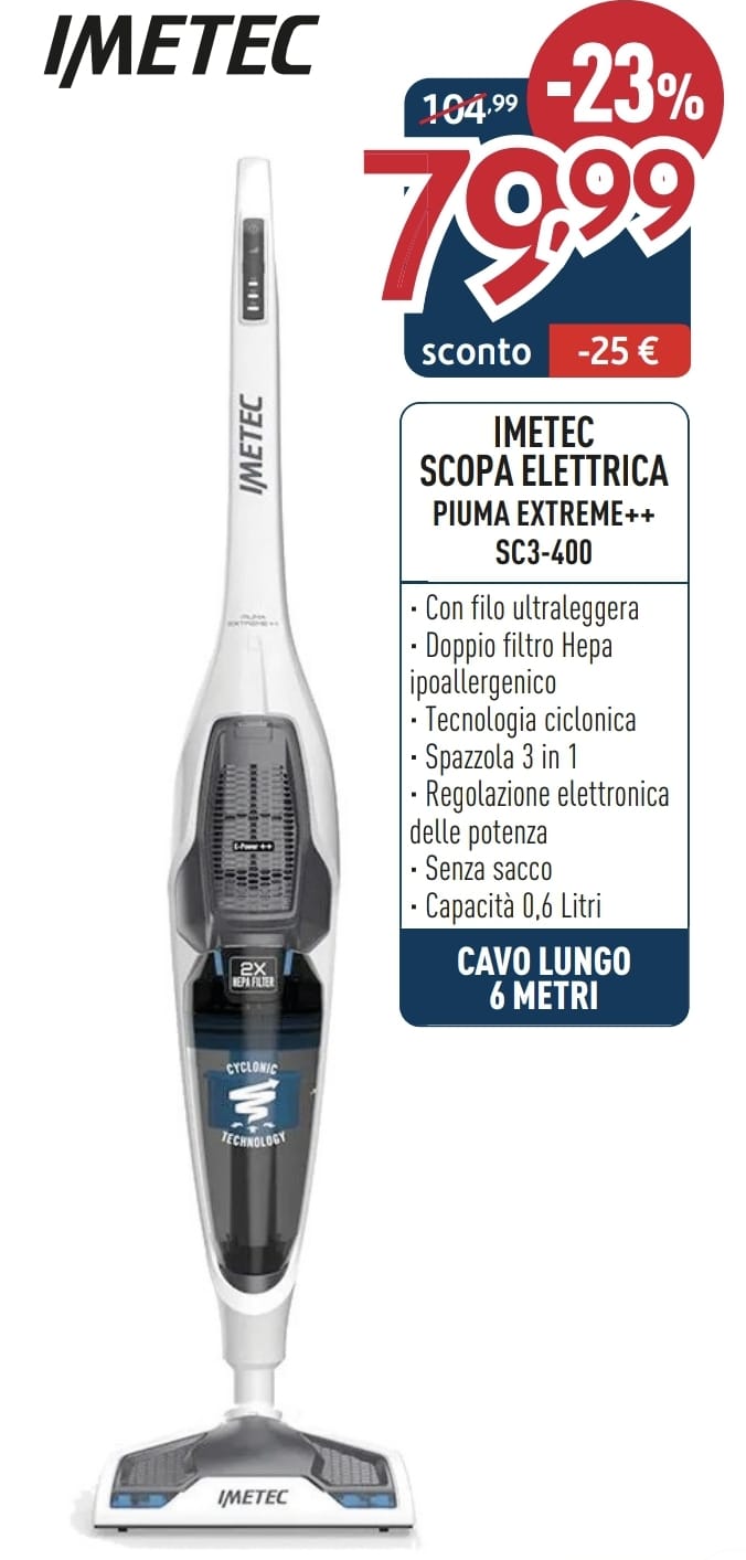 IMETEC Piuma Extreme++ SC3-400 Senza sacchetto 0,6 L 450 W Grigio, Bianco