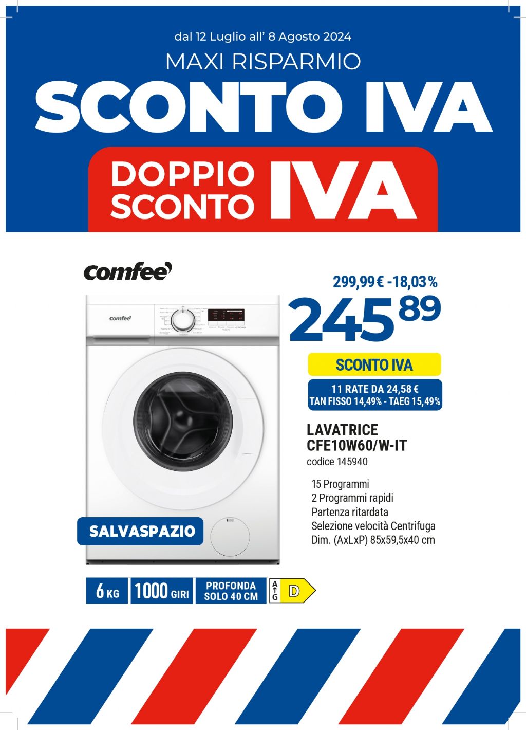 LAVATRICE COMFEE CFE10W60/W-IT 6KG SLIM