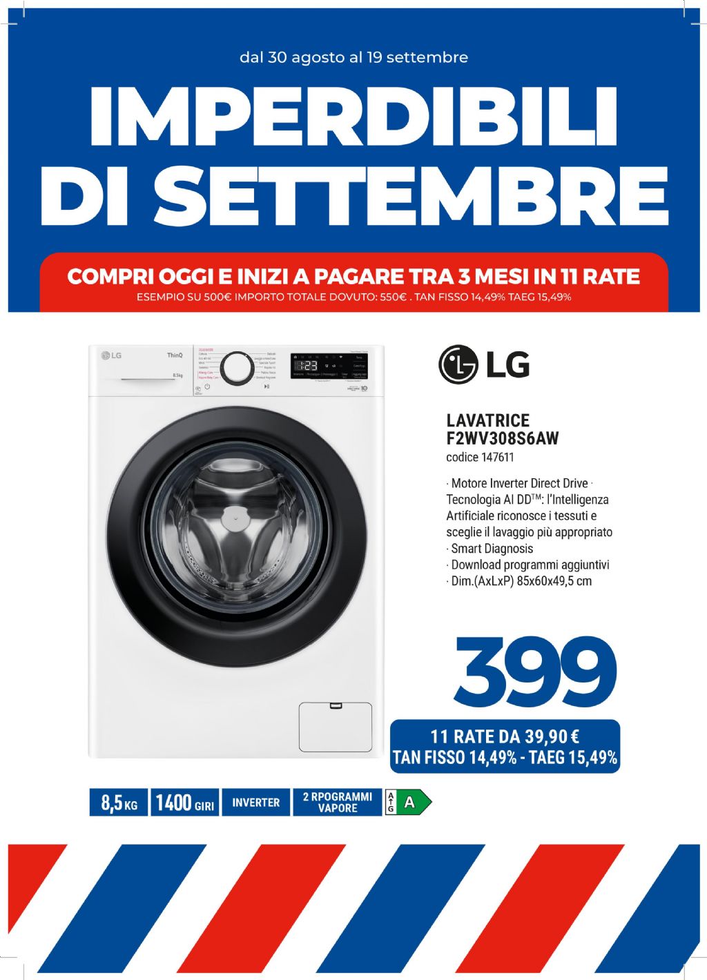 LG F2WV308S6AW LAVATRICE 8,5 KG