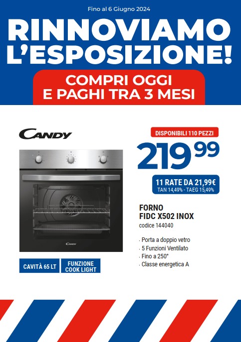 CANDY FORNO INCASSO FIDC X502 INOX 65L