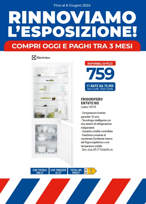 FRIGO INCASSO ELECTROLUX ENT6TF18S